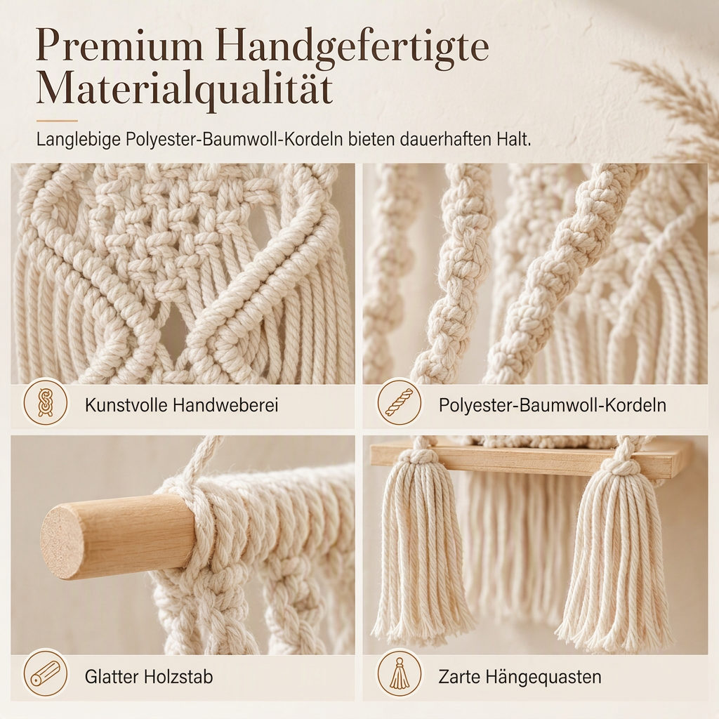 Böhmisch handgewebte Makramee-Wandbehang-Schwebeboden für Bücher und Pflanzen, Wohnzimmerdekoration