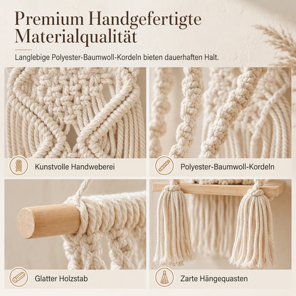 Böhmisch handgewebte Makramee-Wandbehang-Schwebeboden für Bücher und Pflanzen, Wohnzimmerdekoration