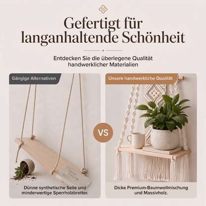Böhmisch handgewebte Makramee-Wandbehang-Schwebeboden für Bücher und Pflanzen, Wohnzimmerdekoration