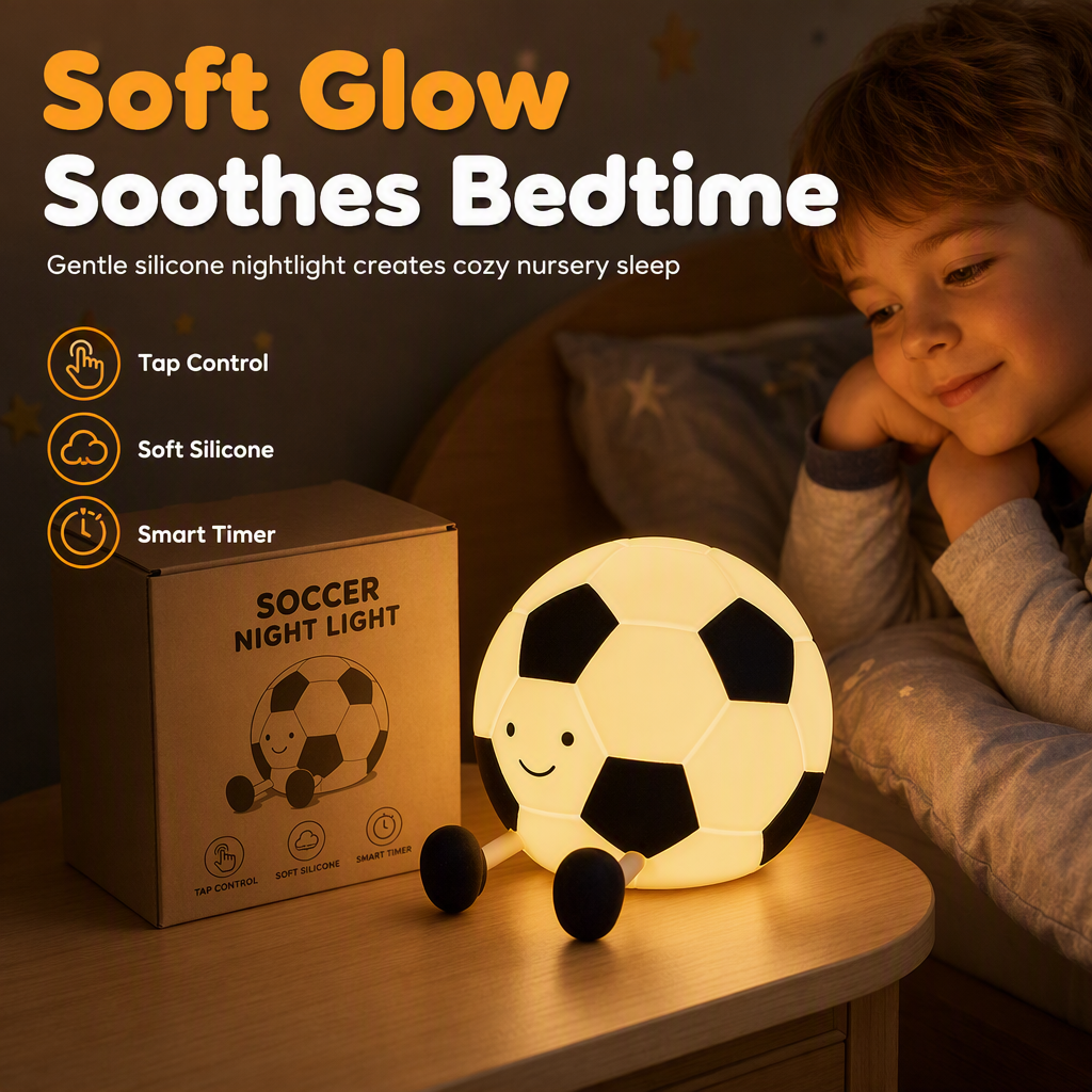 ⚽🌙 Taktile Silikon-Nachtlampe Fußball – Wiederaufladbar, sanftes Licht, ideal für den Nachttisch