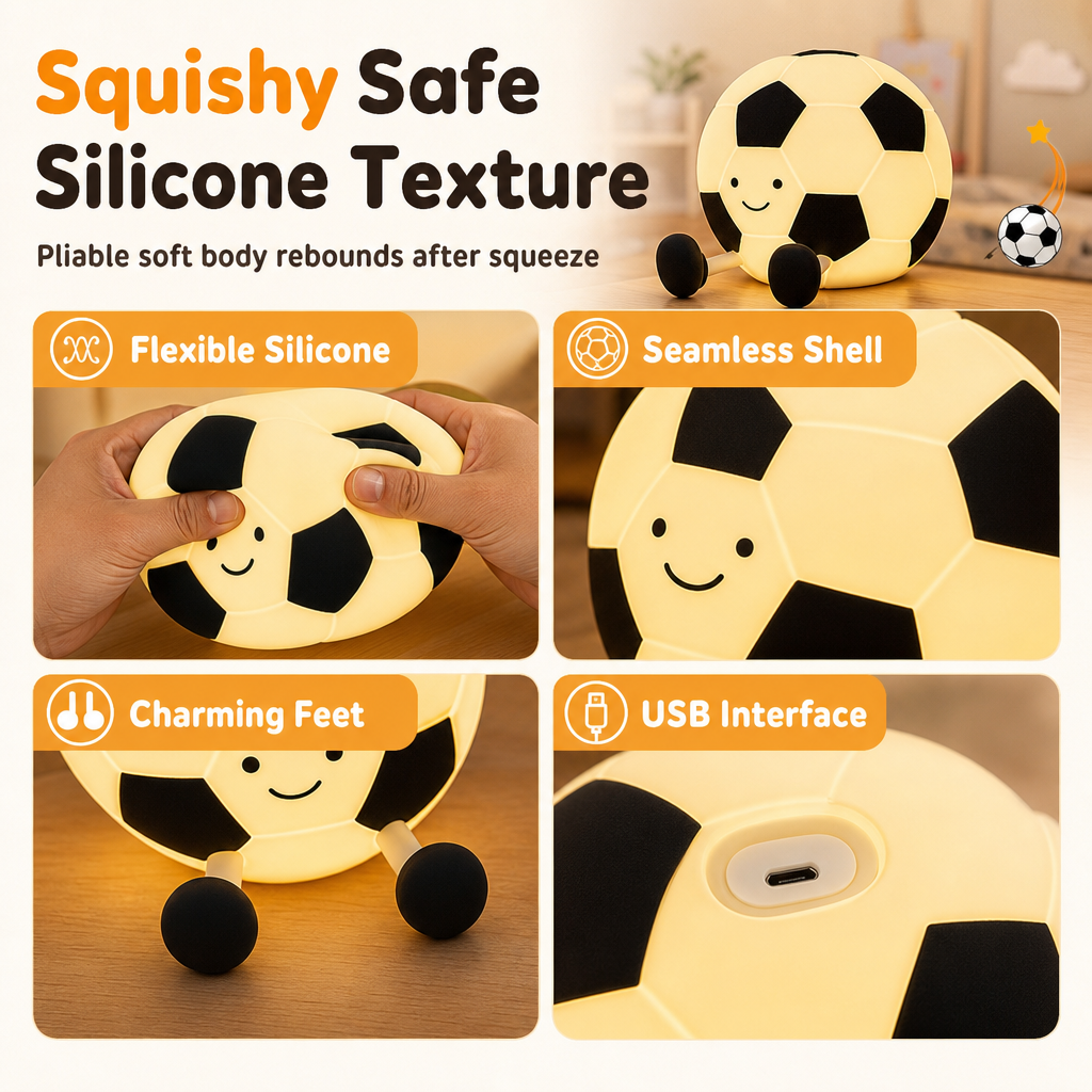 ⚽🌙 Taktile Silikon-Nachtlampe Fußball – Wiederaufladbar, sanftes Licht, ideal für den Nachttisch