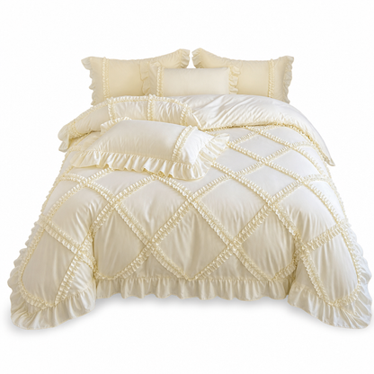 Bettwäscheset aus gewaschener Baumwolle im französischen Prinzessinnen-Stil, schlicht und frisch, 4-teiliges Set aus Bettbezug und Bettlaken für alle Jahreszeiten