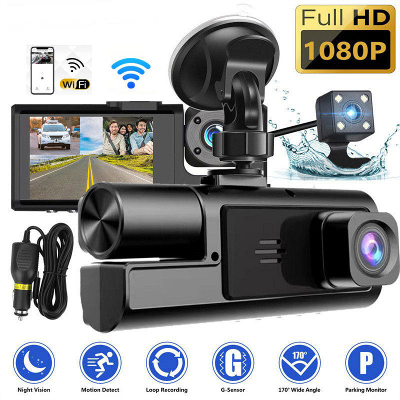 🔥 50 % RABATT! 🚗🎥 Dashcam mit 3 Kameras 1080P HD – Vorne + Innen + Hinten mit Rückfahrfunktion