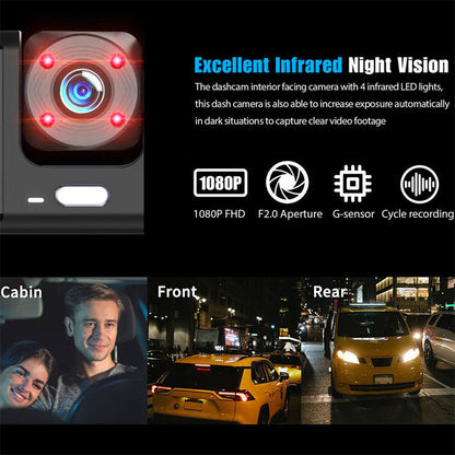 🔥 50 % RABATT! 🚗🎥 Dashcam mit 3 Kameras 1080P HD – Vorne + Innen + Hinten mit Rückfahrfunktion