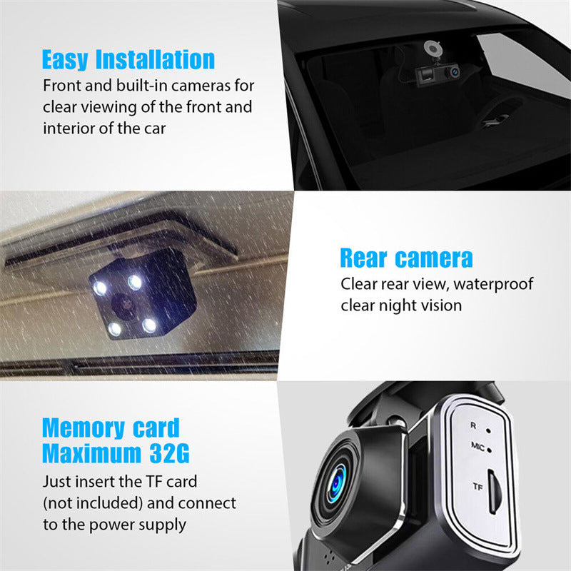🔥 50 % RABATT! 🚗🎥 Dashcam mit 3 Kameras 1080P HD – Vorne + Innen + Hinten mit Rückfahrfunktion