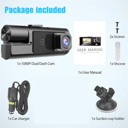 🔥 50 % RABATT! 🚗🎥 Dashcam mit 3 Kameras 1080P HD – Vorne + Innen + Hinten mit Rückfahrfunktion