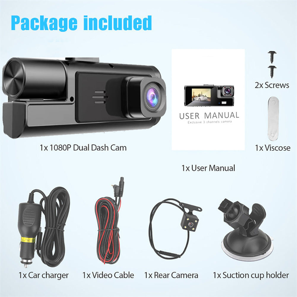 🔥 50 % RABATT! 🚗🎥 Dashcam mit 3 Kameras 1080P HD – Vorne + Innen + Hinten mit Rückfahrfunktion