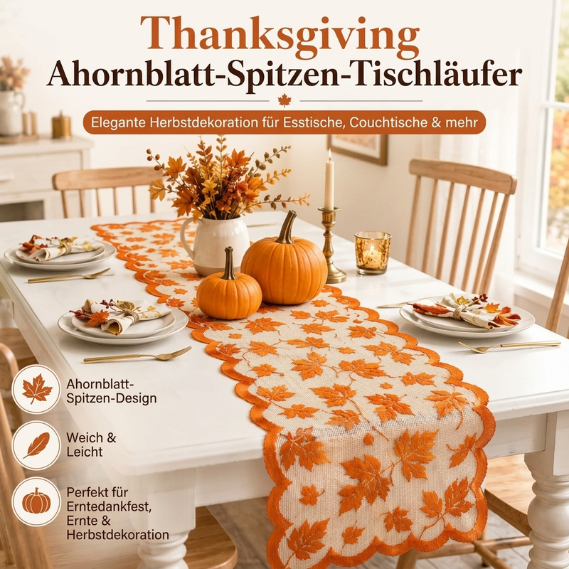 Herbstliches Ahornblatt-Spitzen-Tischläufer und Platzdeckchen-Set