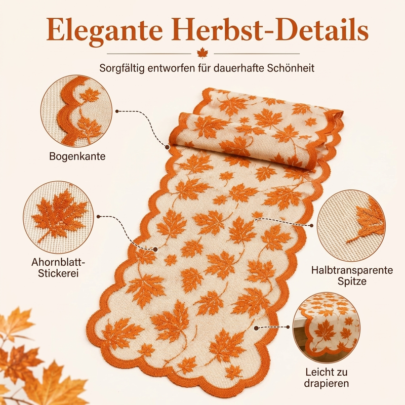 Herbstliches Ahornblatt-Spitzen-Tischläufer und Platzdeckchen-Set