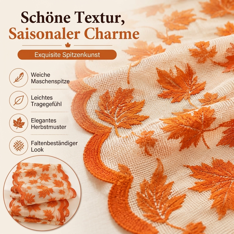 Herbstliches Ahornblatt-Spitzen-Tischläufer und Platzdeckchen-Set