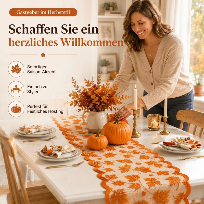 Herbstliches Ahornblatt-Spitzen-Tischläufer und Platzdeckchen-Set