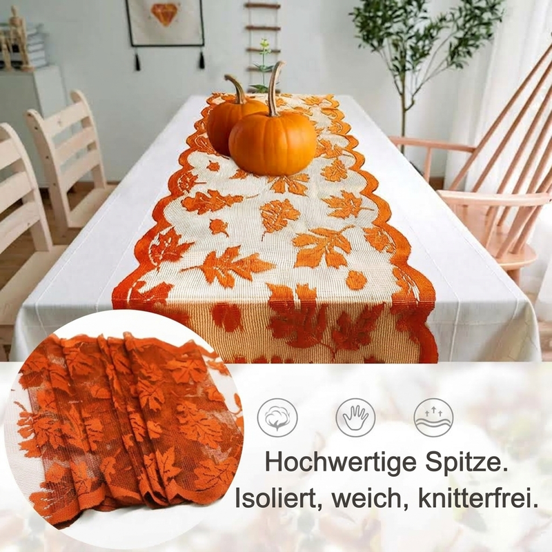 Herbstliches Ahornblatt-Spitzen-Tischläufer und Platzdeckchen-Set