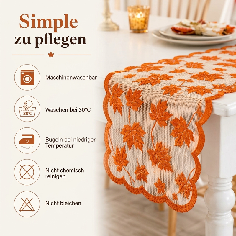 Herbstliches Ahornblatt-Spitzen-Tischläufer und Platzdeckchen-Set