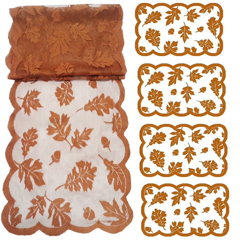 Herbstliches Ahornblatt-Spitzen-Tischläufer und Platzdeckchen-Set