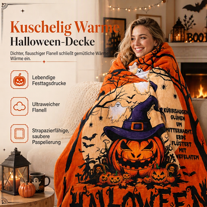 🎃Flauschige Flanelldecke mit Retro-Halloween-Motiv – kuschelig für Zuhause & Mittagsschlaf