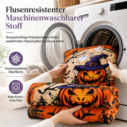 🎃Flauschige Flanelldecke mit Retro-Halloween-Motiv – kuschelig für Zuhause & Mittagsschlaf
