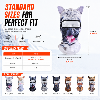 🛡️ Tier-Design Balaclava mit Katzenmotiv – winddicht, UV-Schutz & warm, für Ski, Radfahren & Winter⛷️