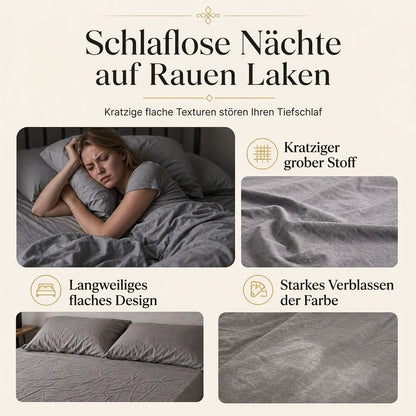 Bettwäscheset aus gewaschener Baumwolle im französischen Prinzessinnen-Stil, schlicht und frisch, 4-teiliges Set aus Bettbezug und Bettlaken für alle Jahreszeiten