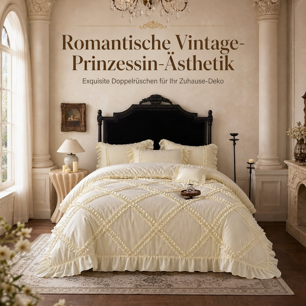 Bettwäscheset aus gewaschener Baumwolle im französischen Prinzessinnen-Stil, schlicht und frisch, 4-teiliges Set aus Bettbezug und Bettlaken für alle Jahreszeiten