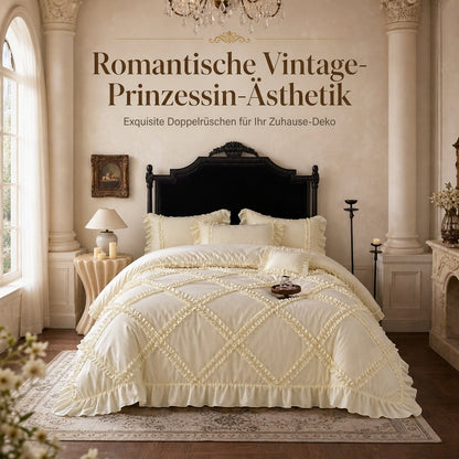 Bettwäscheset aus gewaschener Baumwolle im französischen Prinzessinnen-Stil, schlicht und frisch, 4-teiliges Set aus Bettbezug und Bettlaken für alle Jahreszeiten