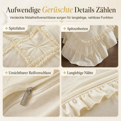Bettwäscheset aus gewaschener Baumwolle im französischen Prinzessinnen-Stil, schlicht und frisch, 4-teiliges Set aus Bettbezug und Bettlaken für alle Jahreszeiten