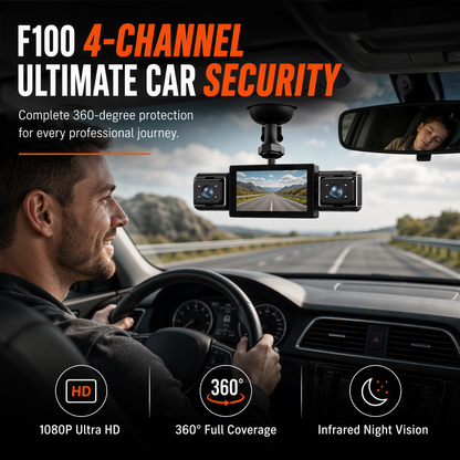 🚗🎥 F100 4-Linsen-Dashcam – 1080P HD Autokamera mit Infrarot-Nachtsicht und GPS-Synchronaufnahme