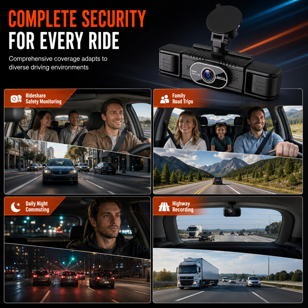 🚗🎥 F100 4-Linsen-Dashcam – 1080P HD Autokamera mit Infrarot-Nachtsicht und GPS-Synchronaufnahme