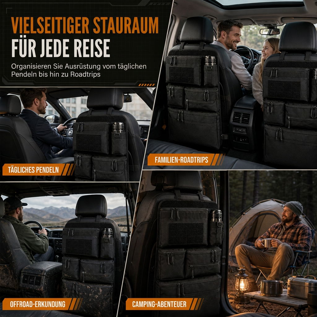 📢📢40% RABATT !!⏰Robuster taktischer Rücksitz-Organizer für Autos aus Nylon, Mehrfachtaschen-Aufbewahrungstasche mit Reißverschluss für SUVs
