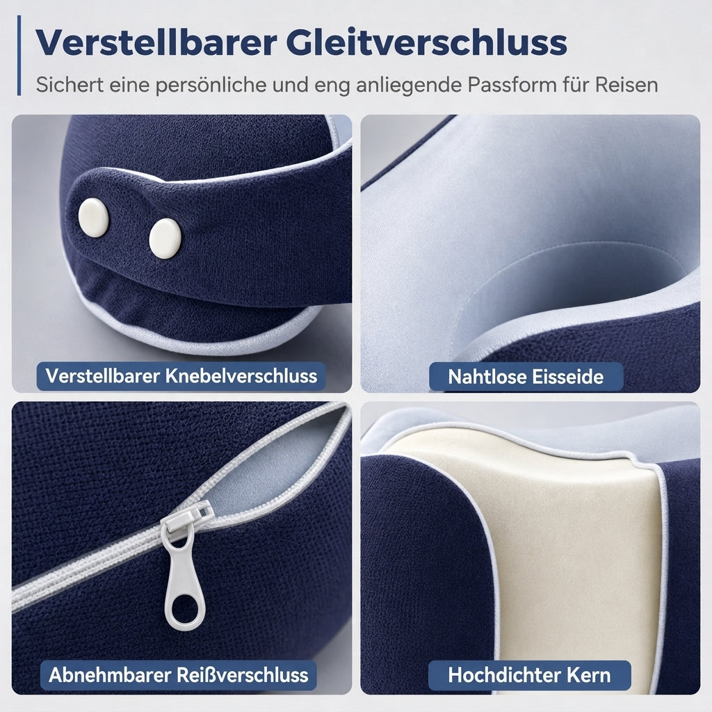 U-förmiges Reisekissen aus Memory Foam mit Eisenseidenbezug und Magnetverschluss für tragbare Nackenstütze