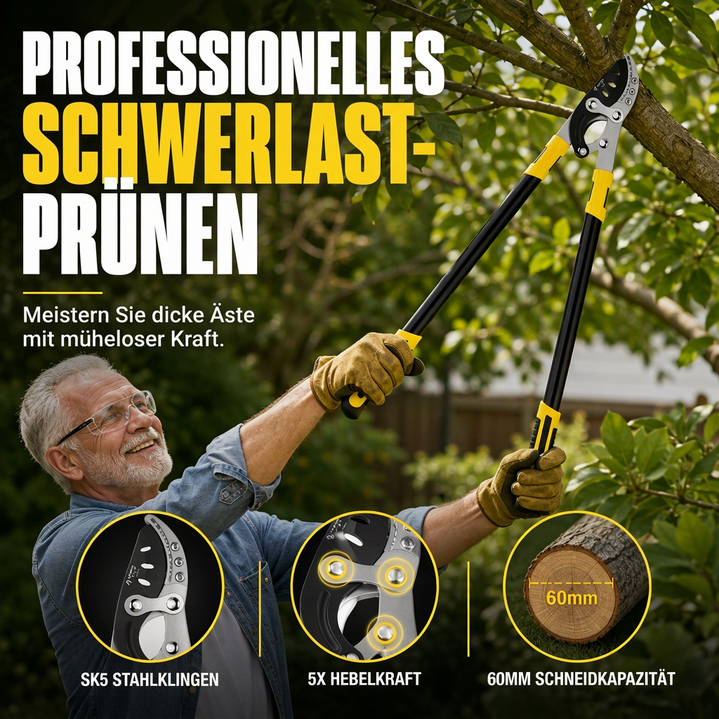 🌿 50 % Rabatt! ✂️ Hochbelastbare Gartenschere mit Compound-Hebelwirkung – gehärtete Stahlklinge & Rahmen aus Flugzeugaluminium für kraftvolles Schneiden