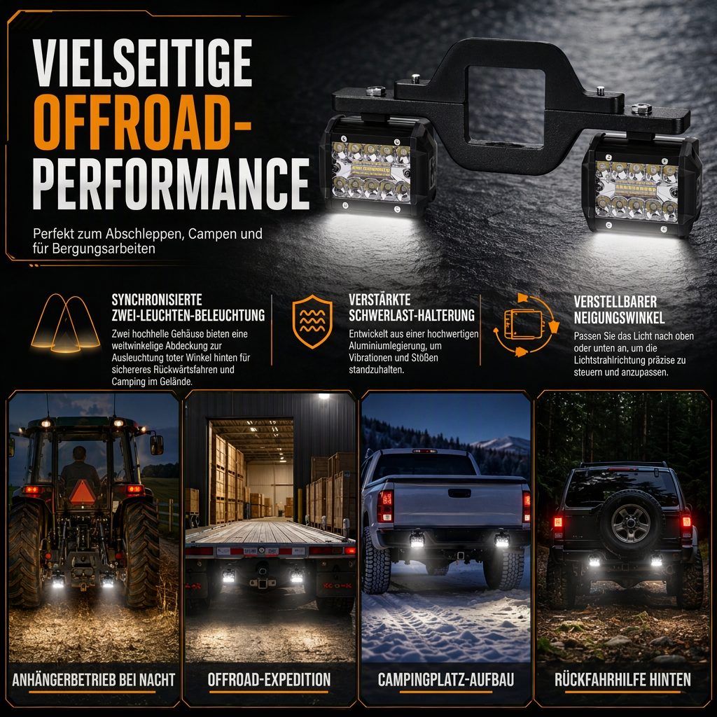💡LED-Arbeitsscheinwerfer Lichtgruppe für Anhängerkupplung – Dual Rückfahrscheinwerfer Leuchtgruppe für Pickup & SUV🚙 | 🔥50% RABATT