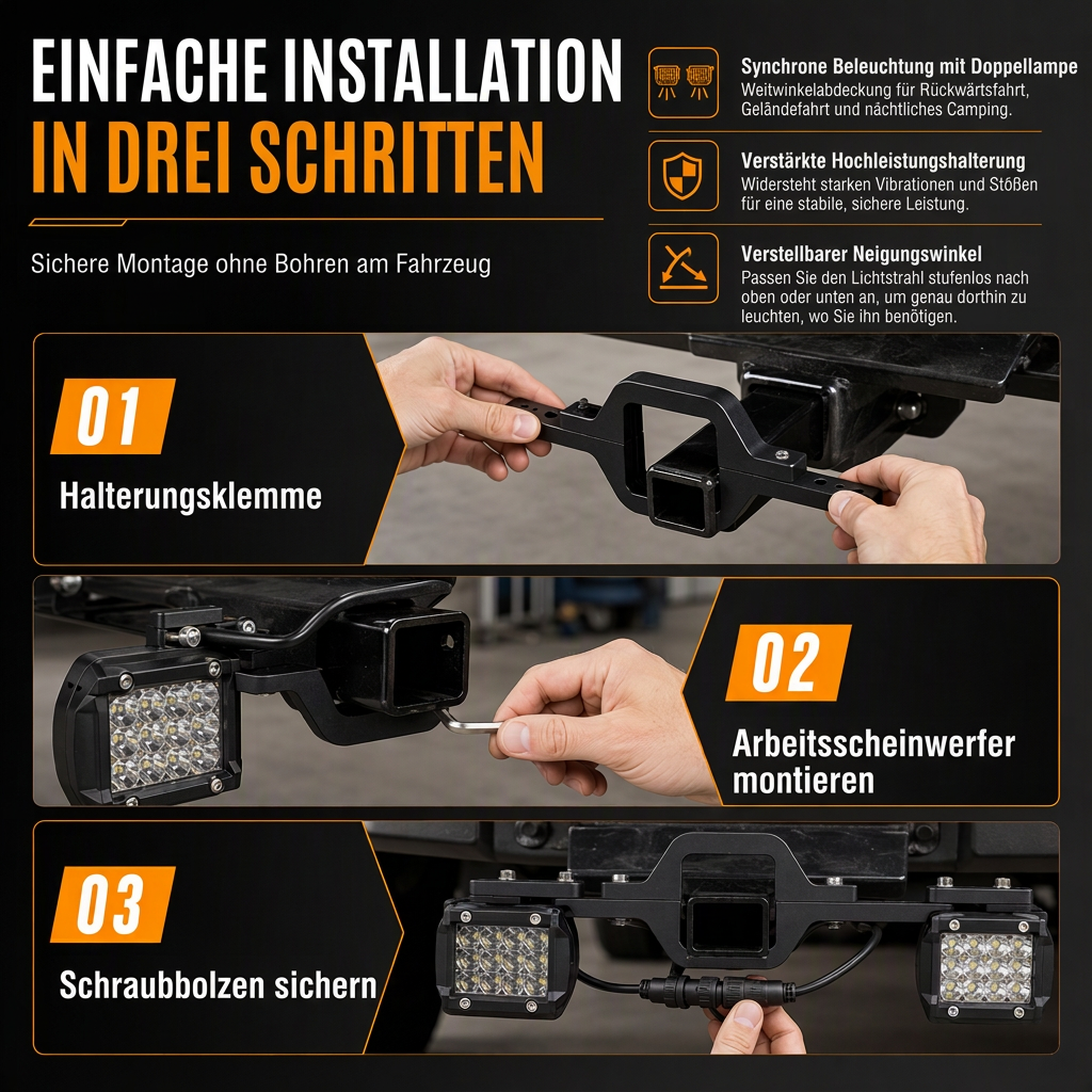 💡LED-Arbeitsscheinwerfer Lichtgruppe für Anhängerkupplung – Dual Rückfahrscheinwerfer Leuchtgruppe für Pickup & SUV🚙 | 🔥50% RABATT