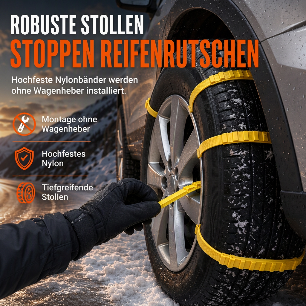 ❄️🚗 Universelle Schneeketten für Autos – Verdickte Anti-Rutsch-Reifenbänder für SUVs, Limousinen & Winterfahrten