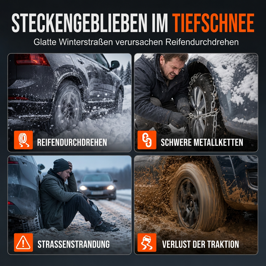 ❄️🚗 Universelle Schneeketten für Autos – Verdickte Anti-Rutsch-Reifenbänder für SUVs, Limousinen & Winterfahrten