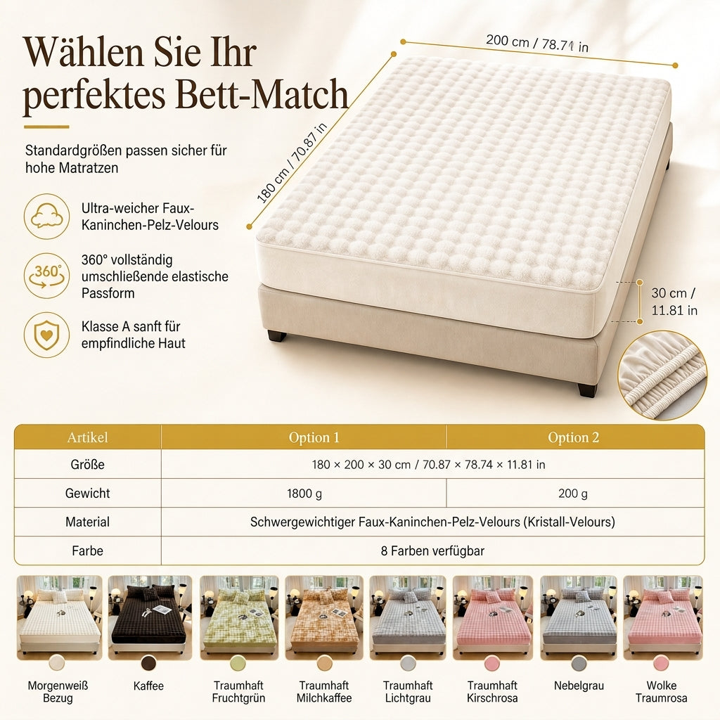 Weicher Hasen-Plüsch- und Milchvelours-Spannbettlaken, matratzenbezug, staubdichter Matratzenschutz