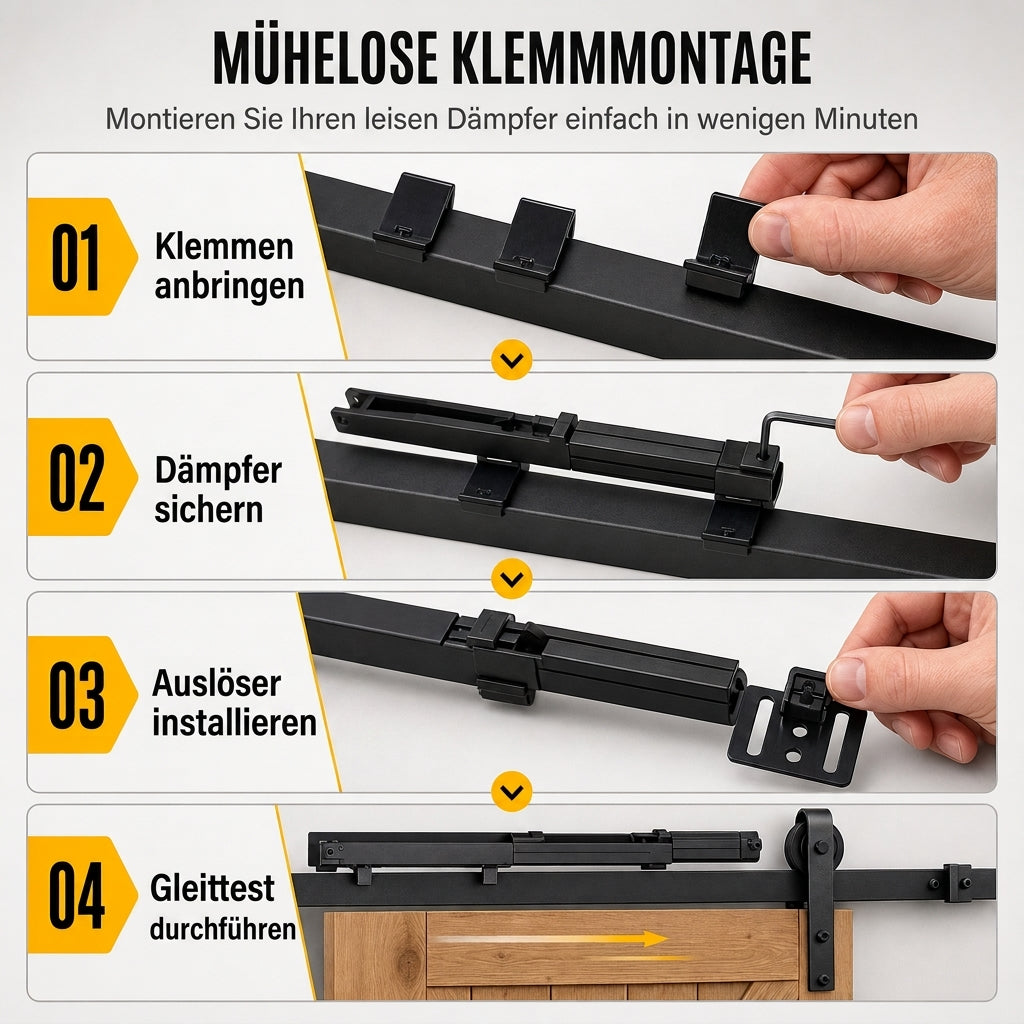 📢📢50% RABATT !!⏰Schiebetür Stalltür Soft Close Mechanismus POM Material Schienenpuffer Dämpfer Set mit bohrungsfreier Montage