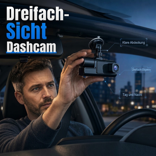 🔥 50 % RABATT! 🚗🎥 Dashcam mit 3 Kameras 1080P HD – Vorne + Innen + Hinten mit Rückfahrfunktion