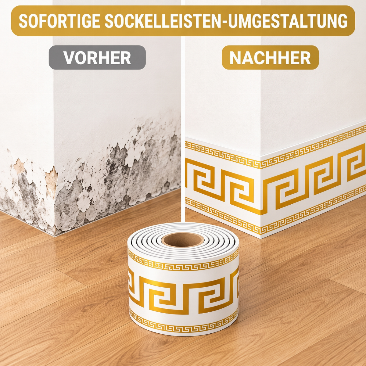 ✨ Selbstklebende Fußleisten-Kantenaufkleber – flexible Sockelleisten zum Aufkleben, ganz ohne Bohren