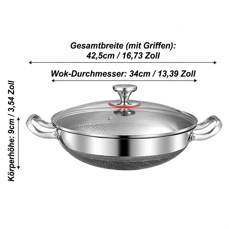 ⏳ Zeitlich befristetes Angebot ⏳ Edelstahl-Wokpfanne mit Wabenstruktur und Glasdeckel
