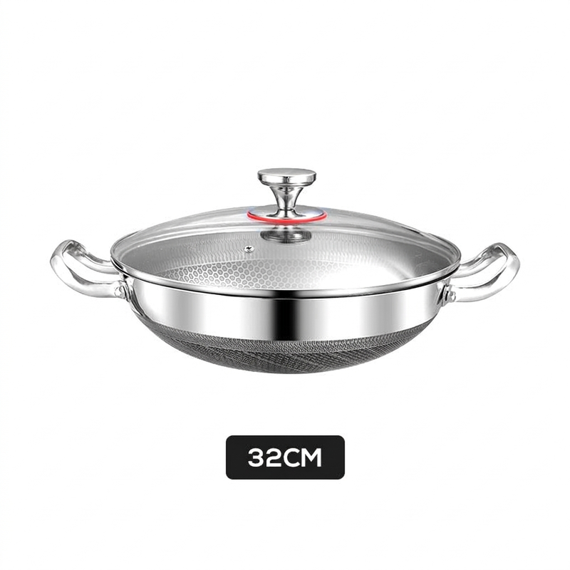 ⏳ Zeitlich befristetes Angebot ⏳ Edelstahl-Wokpfanne mit Wabenstruktur und Glasdeckel
