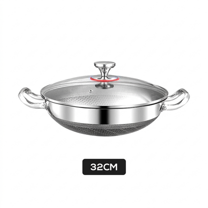 ⏳ Zeitlich befristetes Angebot ⏳ Edelstahl-Wokpfanne mit Wabenstruktur und Glasdeckel
