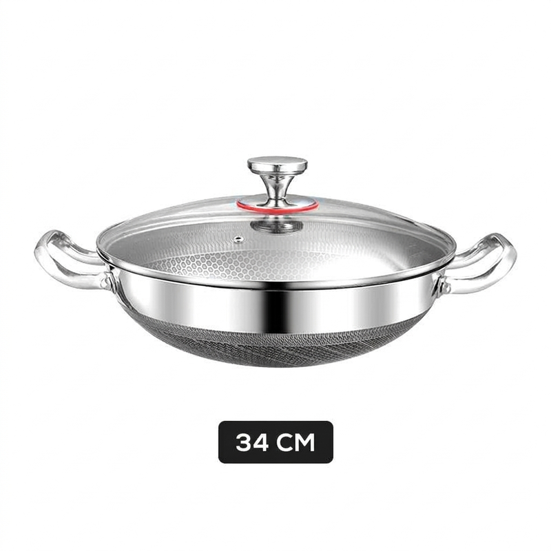 ⏳ Zeitlich befristetes Angebot ⏳ Edelstahl-Wokpfanne mit Wabenstruktur und Glasdeckel