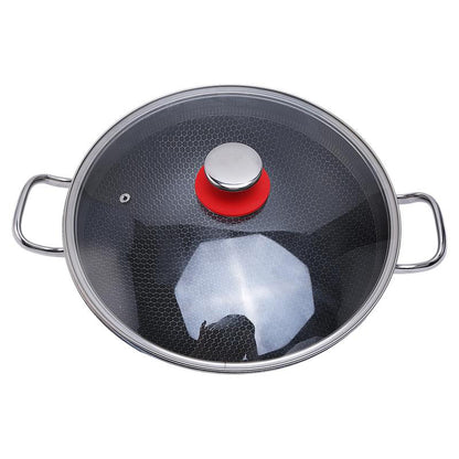 ⏳ Zeitlich befristetes Angebot ⏳ Edelstahl-Wokpfanne mit Wabenstruktur und Glasdeckel