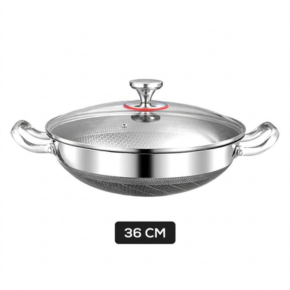 ⏳ Zeitlich befristetes Angebot ⏳ Edelstahl-Wokpfanne mit Wabenstruktur und Glasdeckel