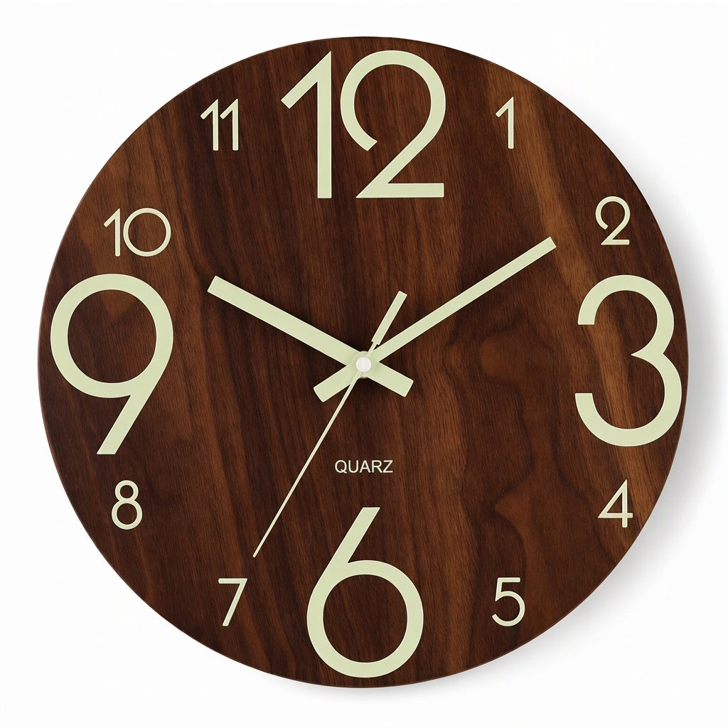 🔥 Zeitlich begrenztes Angebot 🕰️ 12 Zoll geräuschlose hölzerne Wanduhr – mit leuchtender Anzeige und MDF-Holzoptik ✨