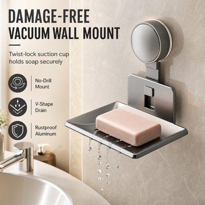📢 50% RABATT! 🧼 Saugnapf-Seifenschale – V-Drainage, Aluminium & ohne Bohren ✨