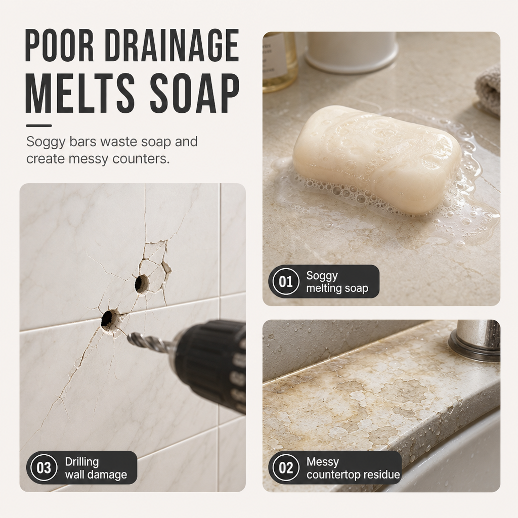 📢 50% RABATT! 🧼 Saugnapf-Seifenschale – V-Drainage, Aluminium & ohne Bohren ✨