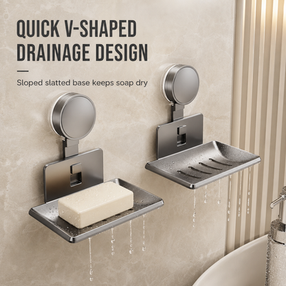 📢 50% RABATT! 🧼 Saugnapf-Seifenschale – V-Drainage, Aluminium & ohne Bohren ✨