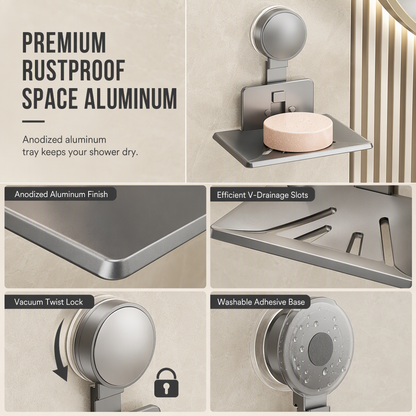 📢 50% RABATT! 🧼 Saugnapf-Seifenschale – V-Drainage, Aluminium & ohne Bohren ✨