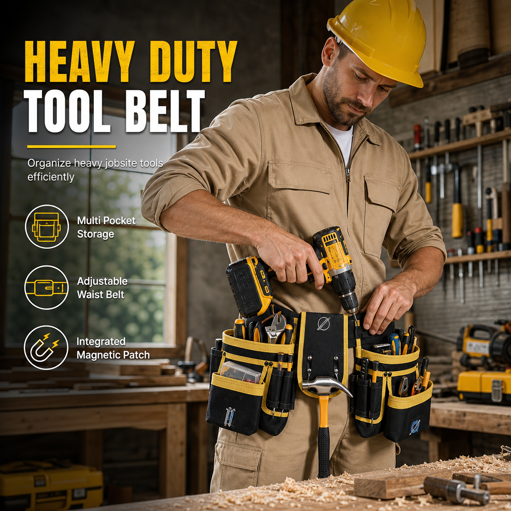 👷 50% RABATT! 🛠️ Verstellbarer Werkzeuggürtel – Viele Fächer & freihändig ✨